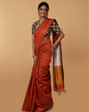 Earthy Silk Linen Handdyed Brown Contrast Pallu Saree