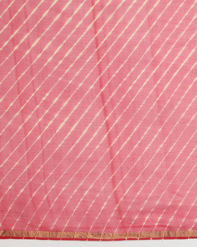 Lehariya Pure Silk Kota Doria Red Saree Handcrafted