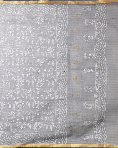 Adorable Kota Doria Blockprint Suit Material Green With Blue Dupatta