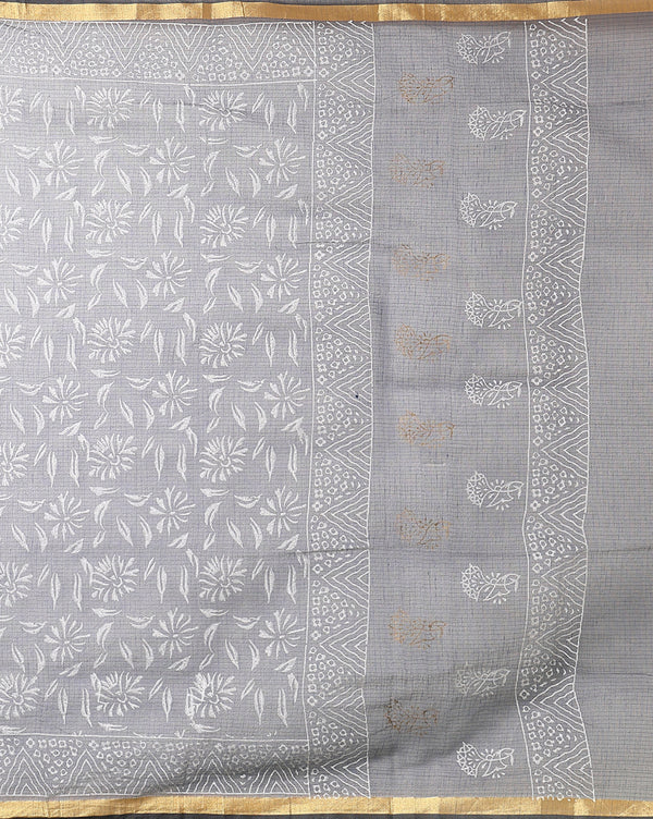 Adorable Kota Doria Blockprint Suit Material Green With Blue Dupatta