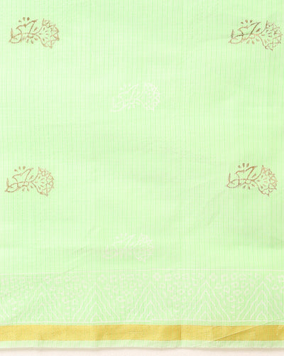 Adorable Kota Doria Blockprint Suit Material Green With Blue Dupatta