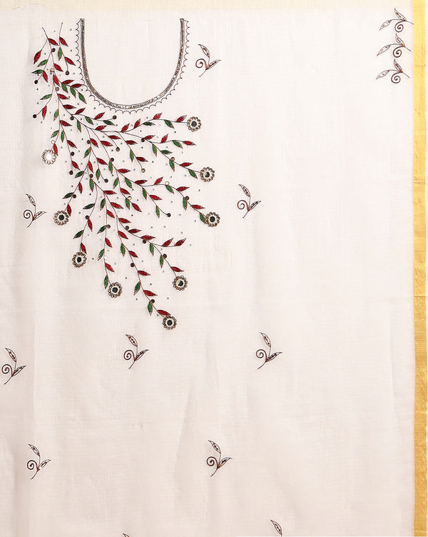 Enchanting Kota Doria Embroidered Suit Material White