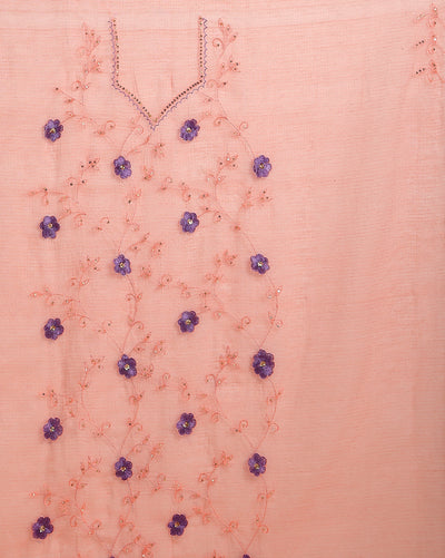 Brilliant Kota Doria Pink Suit (T+B+D) Material Embroidered