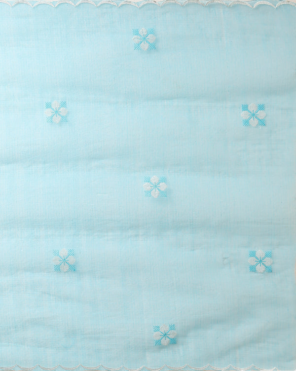 Chikenkari Kota Doria Serene Blue Suit