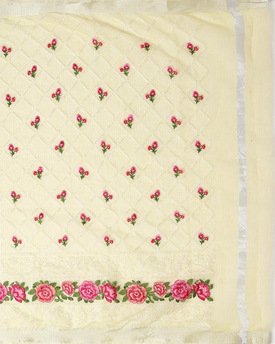 Sunshine Chikenkari Pure Cotton Kota Doria Yellow Saree