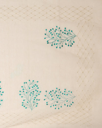 Earthy Kota Doria Cotton Bel Embroidery Off White Saree Handdyed