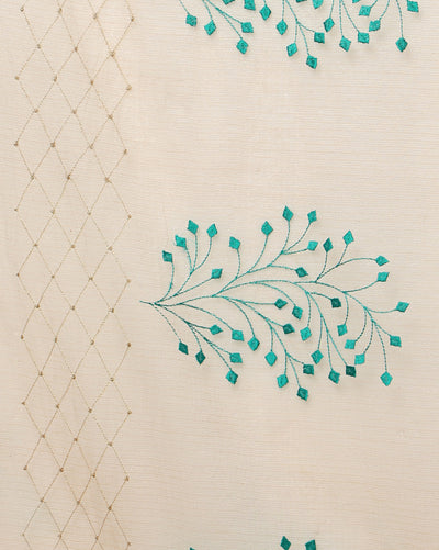 Earthy Kota Doria Cotton Bel Embroidery Off White Saree Handdyed