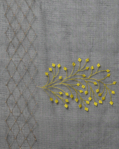 Elegant Kota Doria Cotton Bel Embroidery Blue Saree Handdyed