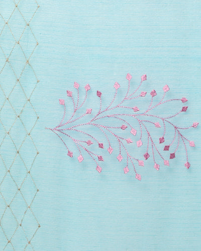 Fresh Kota Doria Cotton Bel Embroidery Blue Saree Handdyed