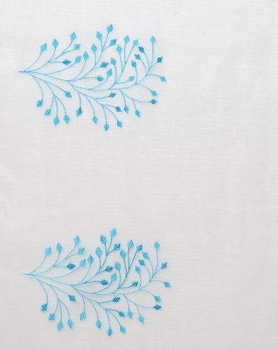 Kota Doria Embroidery White Saree with blouse Handcrafted-Indiehaat