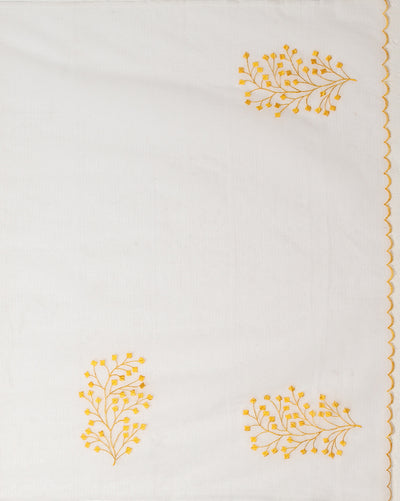Kota Doria Cotton Bel Embroidery White Saree Handdyed