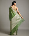 Sparkling Banarasi Silk Linen Green Handloom Saree