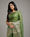 Sparkling Banarasi Silk Linen Green Handloom Saree