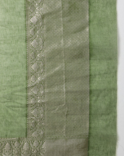 Sparkling Banarasi Silk Linen Green Handloom Saree