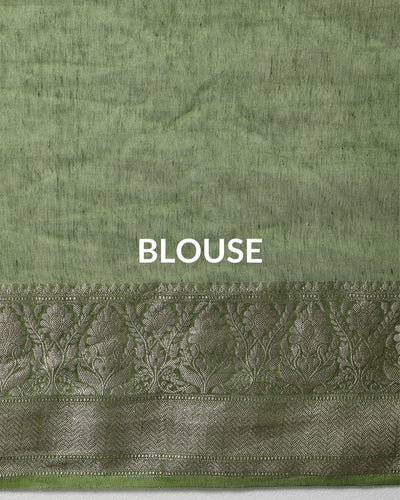 Sparkling Banarasi Silk Linen Green Handloom Saree