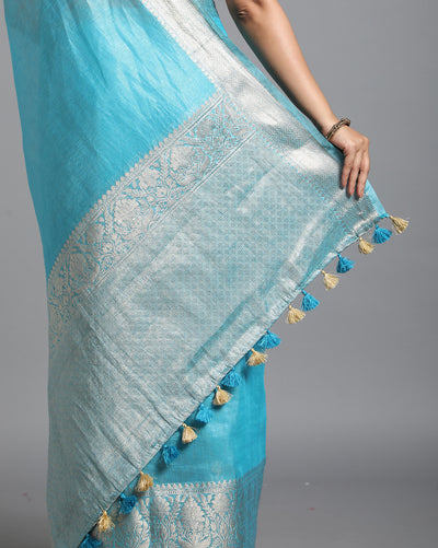 Modern Banarasi Silk Linen Blue Handloom Saree