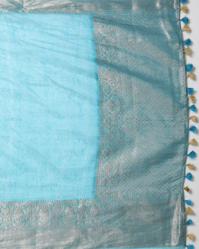 Modern Banarasi Silk Linen Blue Handloom Saree