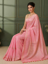 Silk Linen Banarasi Brocade Weaving Handloom Pink Saree With Blouse-Indiehaat