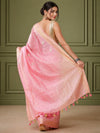 Silk Linen Banarasi Brocade Weaving Handloom Pink Saree With Blouse-Indiehaat