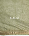 Silk Linen Digital Embroidered Handloom Green Saree with Running Blouse-Indiehaat