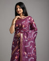 Bold Silk Linen Embroidered Purple Saree