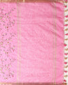 Poetic Silk Linen Embroidered Pink Saree