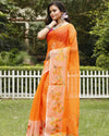 Earthy Bandhej Kota Doria Embroidery Orange Saree Handdyed