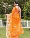Earthy Bandhej Kota Doria Embroidery Orange Saree Handdyed