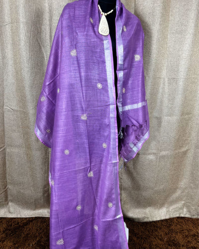 Indiehaat | Gulmohar Slub Linen Lavender Unstiched Embroidered Suit