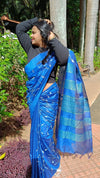 Silkmark Vibrant Eri Tussar Silk Embroidered Blue Saree