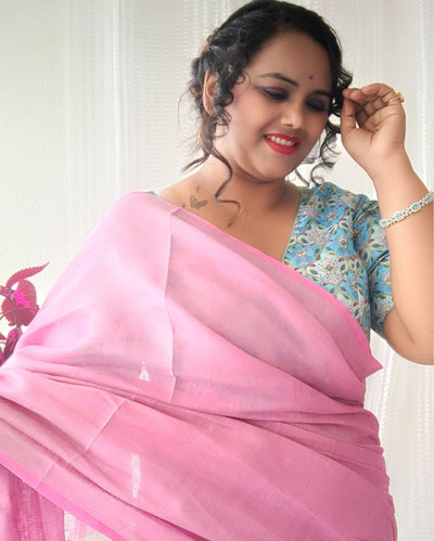 Modern Pure Tissue Linen Handdyed Saree Pink