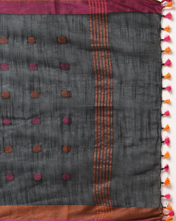 Pure Linen Striking Black Dupatta & Orange Ikkat Kurti Set