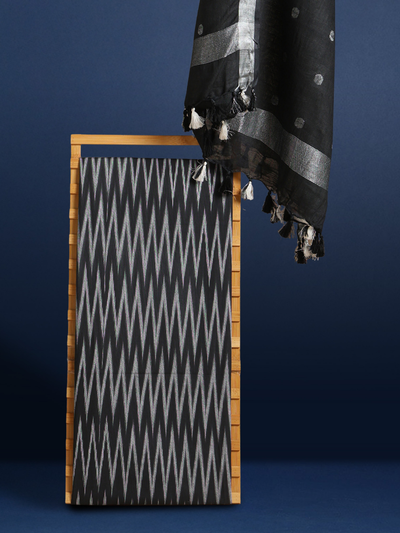 Pure Linen Artistic Black Dupatta & Black Ikkat Kurti Set