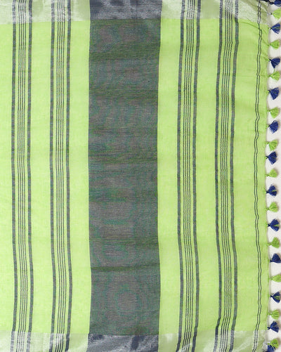 Illuminating Handwoven Pure Linen Green Saree
