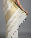 Lively Handwoven Pure Linen White Saree