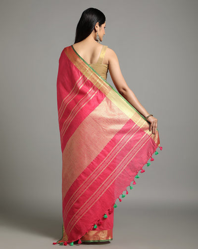 Enigmatic Handwoven Pure Linen Red Saree