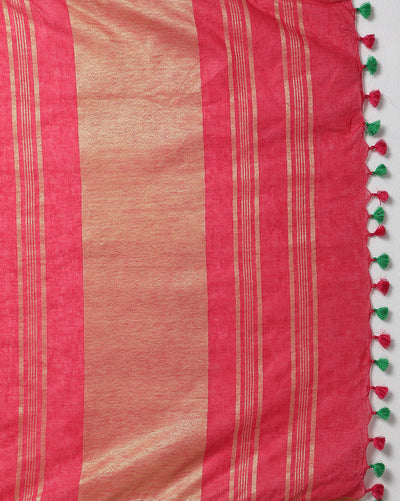 Enigmatic Handwoven Pure Linen Red Saree