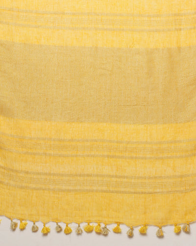 Melodic Handwoven Pure Linen Yellow Saree