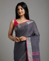 Intriguing Handwoven Pure Linen Black Saree