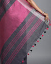 Intriguing Handwoven Pure Linen Black Saree