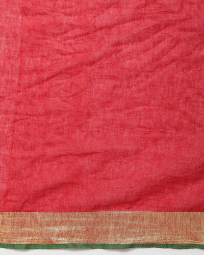 Ornate Handwoven Pure Linen Red Saree