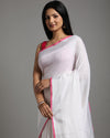 Reflective Handwoven Pure Linen White Saree