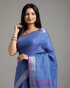 Pastoral Handwoven Pure Linen Ink Blue Saree