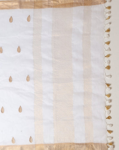 Incandescent Silk Linen White Saree Buta