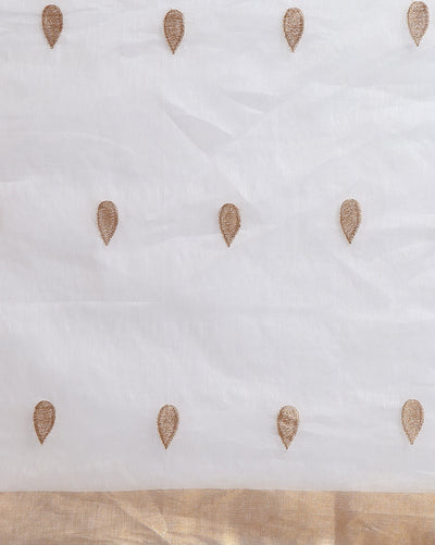 Incandescent Silk Linen White Saree Buta