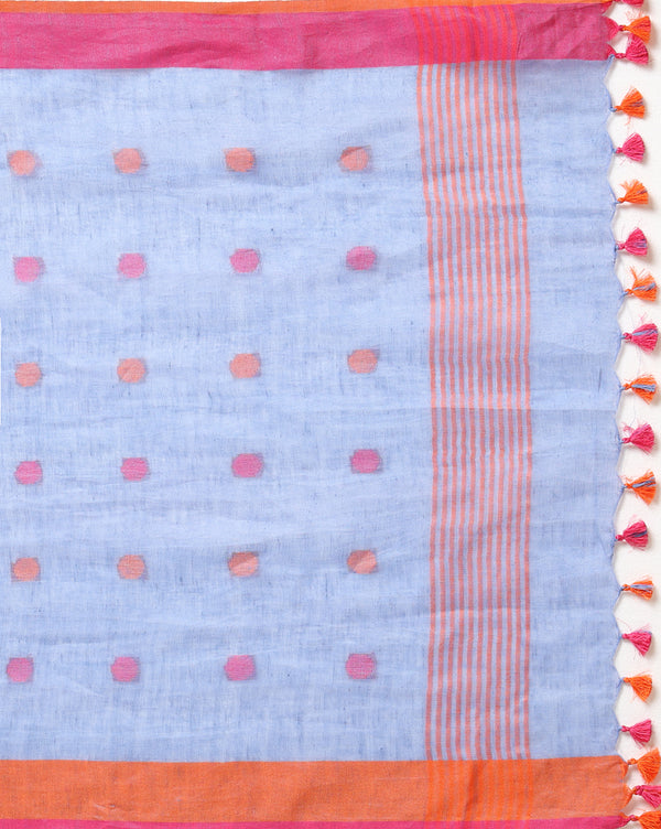 Pure Linen Poised Blue Dupatta & Katan Silk Pink Top Set