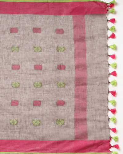 Pure Linen Pastoral Brown Dupatta & Katan Silk Pink Top Set