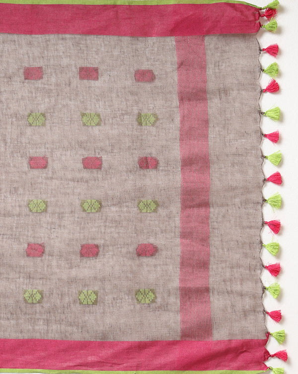 Pure Linen Pastoral Brown Dupatta & Katan Silk Pink Top Set