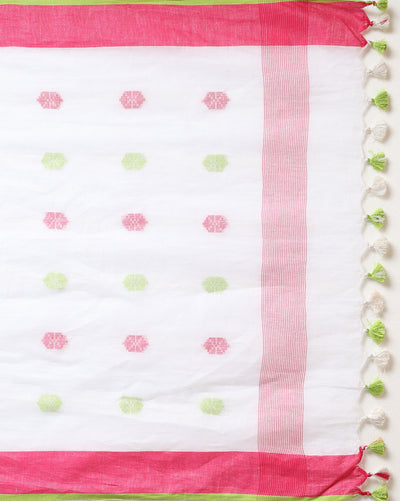 Pure Linen Bold White Dupatta & Katan Silk White Top Set