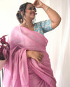 Modern Pure Tissue Linen Handdyed Saree Pink